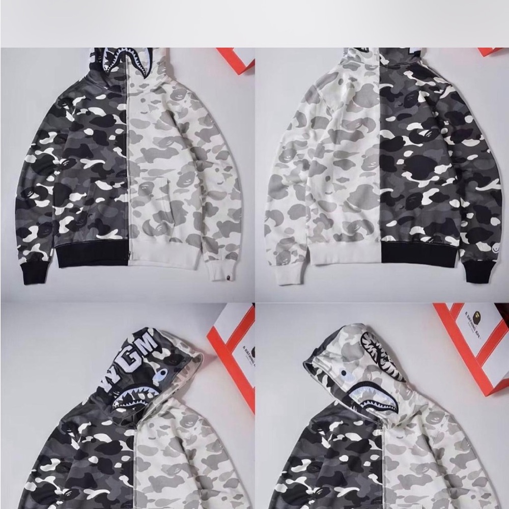 Bape Two-Tone Black & Gray Camo Shark Hoodie